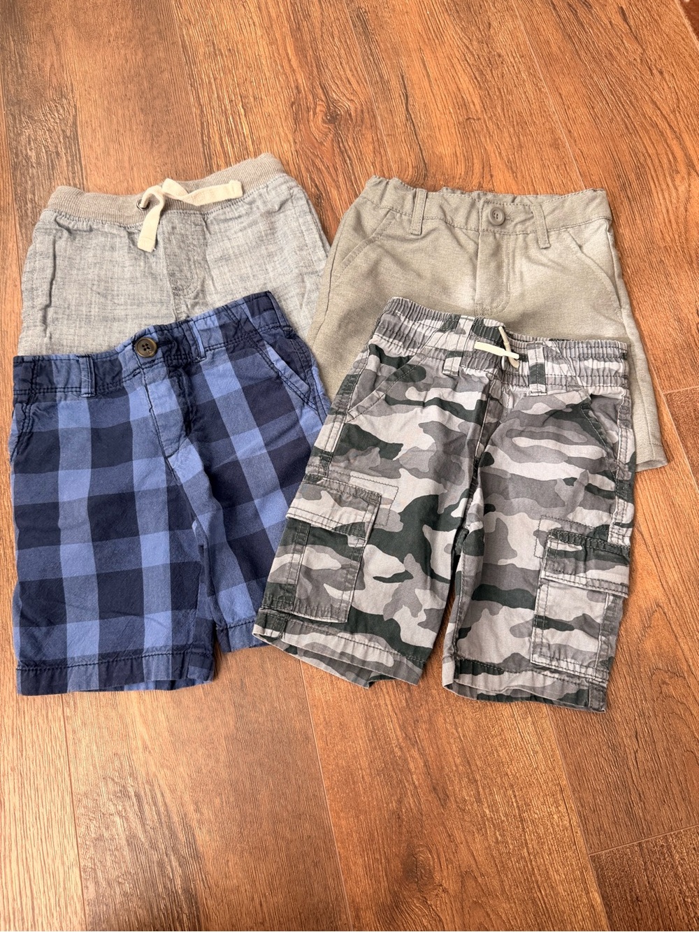 Boys Shorts Bundle - Blue Plaid, Gray Camo, Khaki, Light Gray
